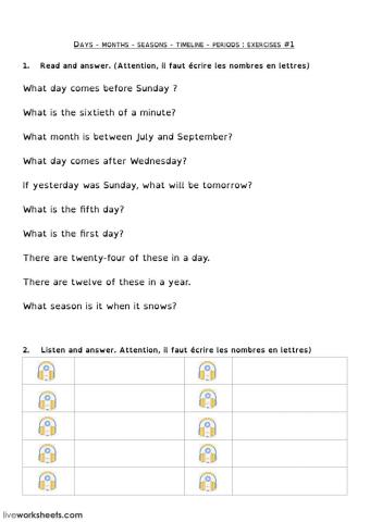 Days - months - seasons - periods