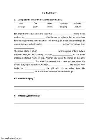 I'm truuly sorry - a bullying story