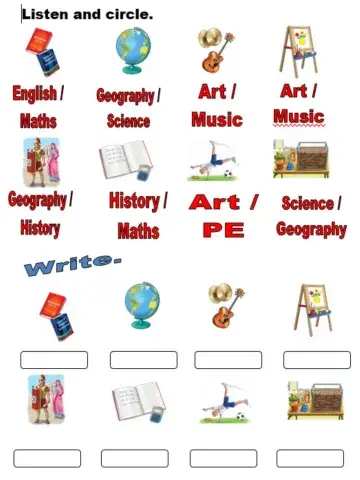 At the school. Select and write