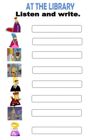 At the library. Listen and write.