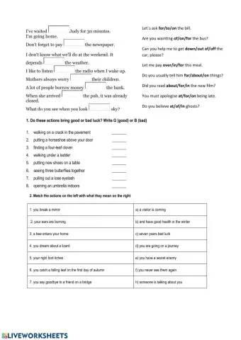 Prepostions and common verbs, superstitions