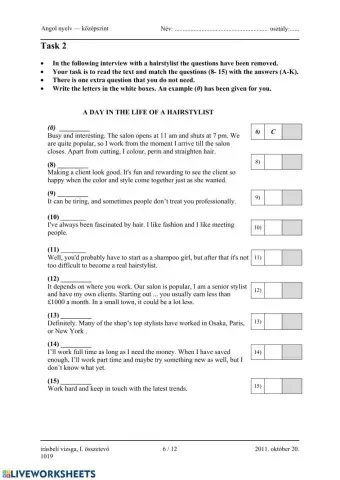 Matura exam, Oct 2011