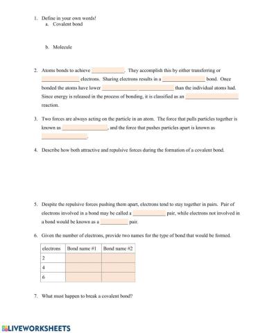 Covalent Bond Basics