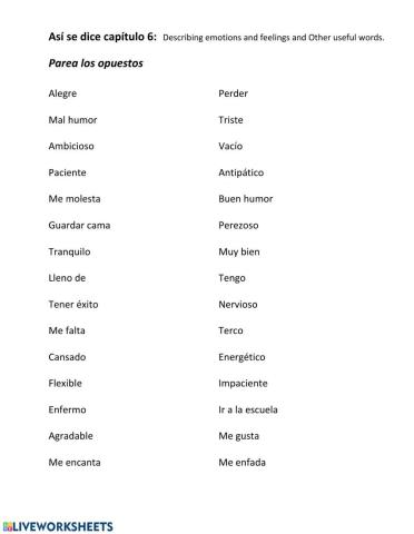 Así se dice capítulo 6: Describing emotions and feelings and other useful words and expressions