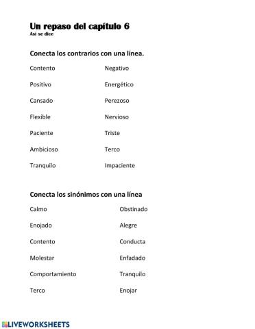 Repaso del vocabulario de capítulo 6