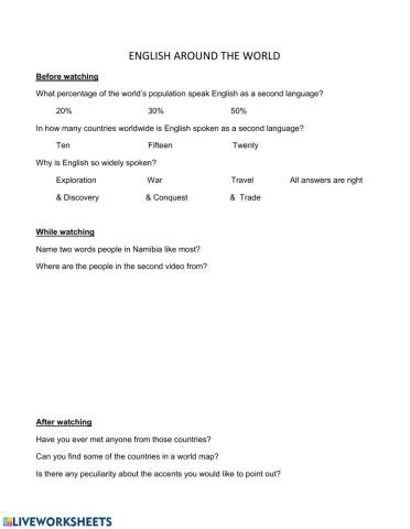 English Around the World video activity