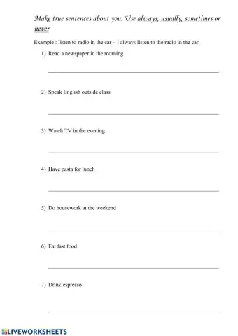 Making sentences with adverbs of frequency