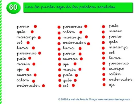 Une los puntos rojos de las palabras repetidas