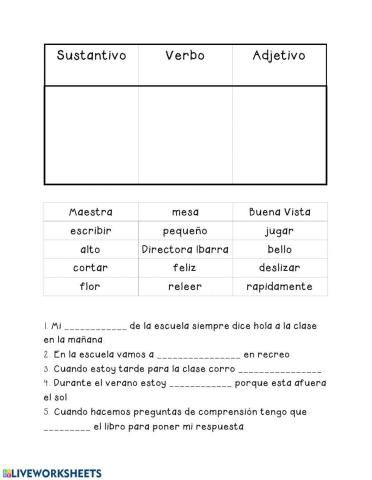 Verbos, sustantivos, adjetivos
