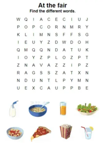 At the fair. Wordsearch
