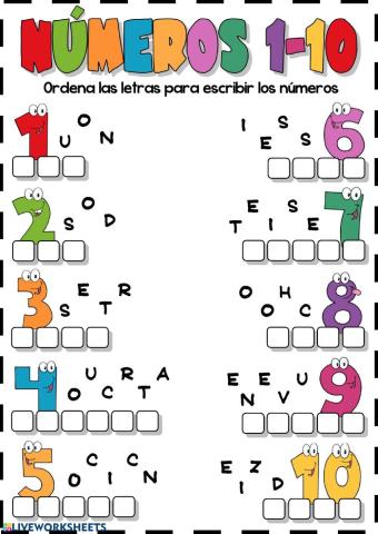 Los números del 1 al 10 (ordenar las letras)
