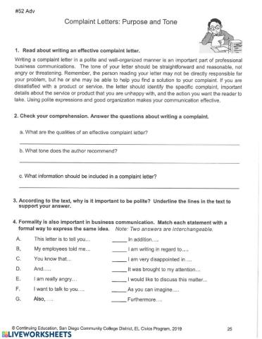 Complaint Letters: Purpose and Tone