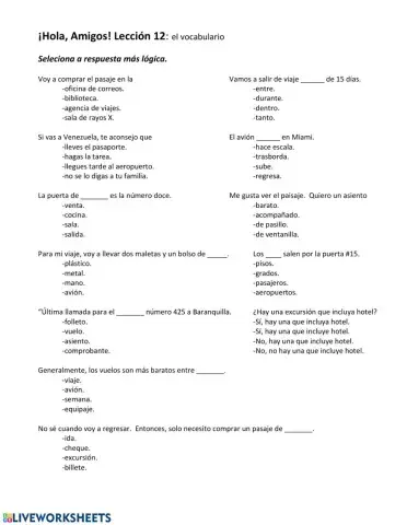 ¡Hola, Amigos! lección 12:  un repaso del vocabulario