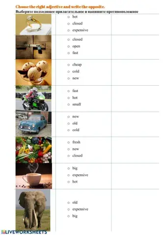 Choose the right adjective and write the opposite