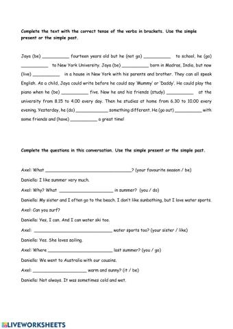 Simple present and simple past revision.