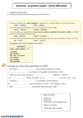Unit 4: Grammaire - le prétérit simple forme affirmative