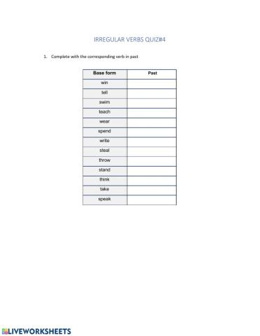 Irregular verbs quiz -4