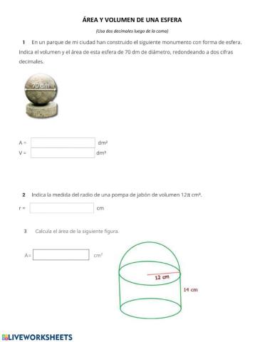 Área y volumen de una esfera