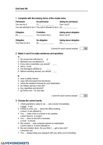New Head Way Intermediate Unit 4 test