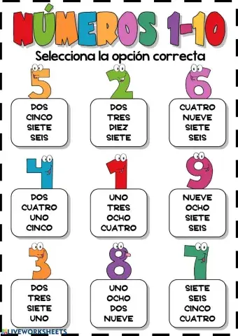 Los números del 1 al 10 (seleccionar)