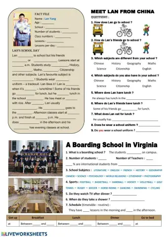 Listening test: school routine