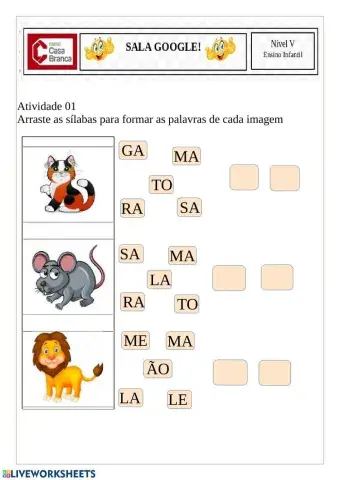 Atividades de Português e Matemática NívelV