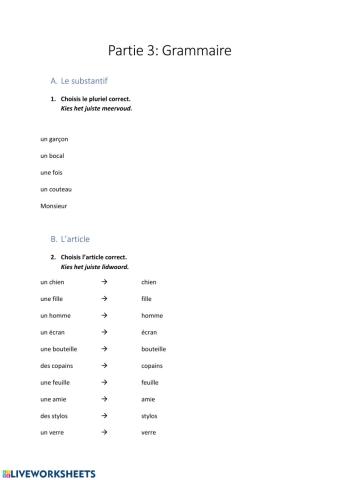 Partie 3: Grammaire
