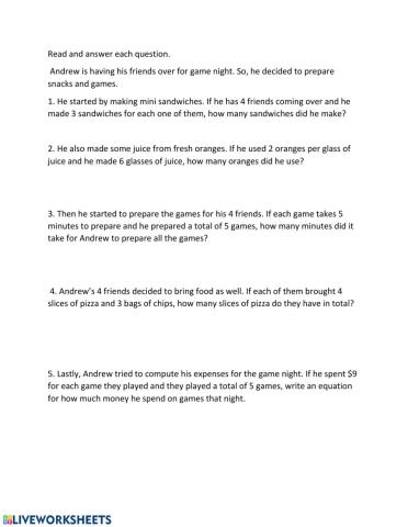 Multiplication word problems 3rd