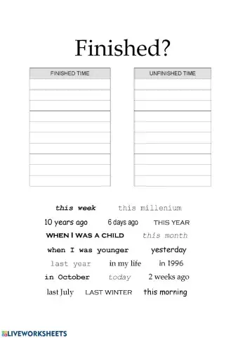 Present perfect or past simple finished or unfinished - time matching