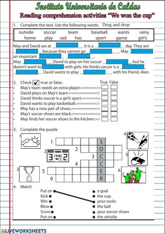 Reading activities -We won the cup-