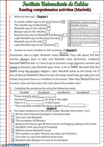 Reading activities dominoes -Macbeth-