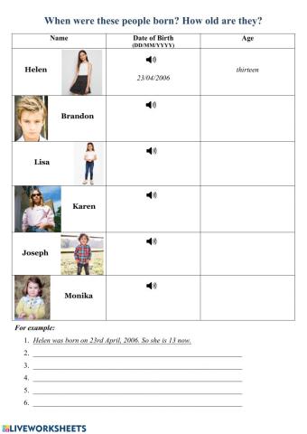 Dates of Birth and Age 2