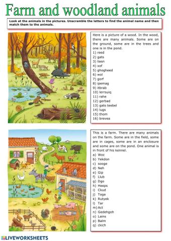 Woodland animals- farm animals