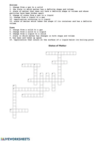 States of Matter Crossword