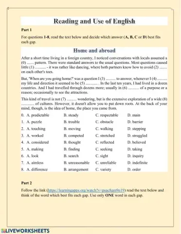 Reading and Use of English Parts 1,2 & 5