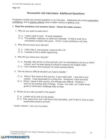 Successful Job Interviews: Additional Questions