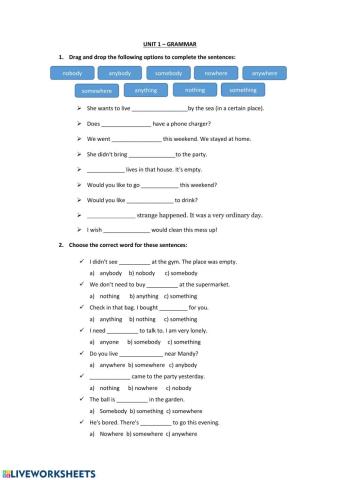Unit 1 - grammar: Indefinite pronouns