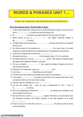 Vocabulary - appearance & character