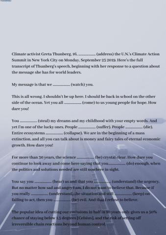 Greta Thunberg UN Speech: Tenses