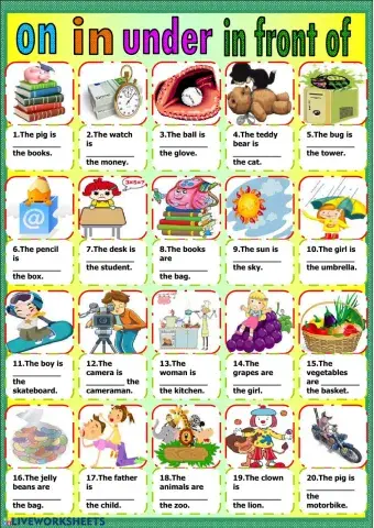 On in under in front of