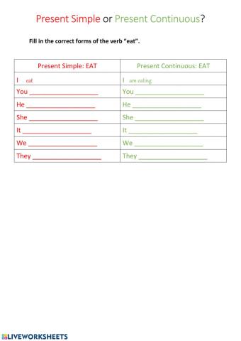 Present Simple or Present Continuous - Verb Forms