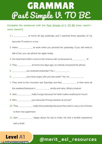 Past Simple V. TO BE