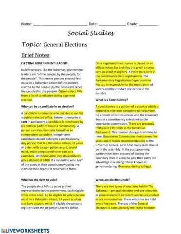 Government In the Bahamas- General Elections