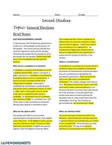 Government In the Bahamas- General Elections