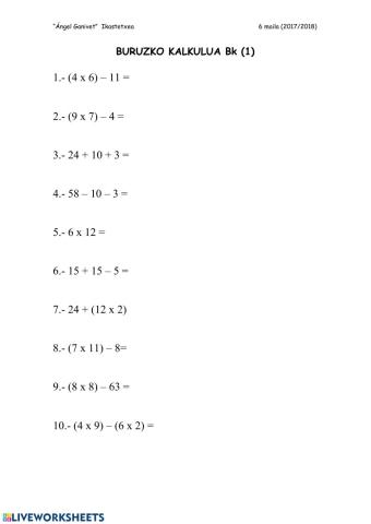 Buruzko kalkulua 1, 2, 3, 4 eta 5