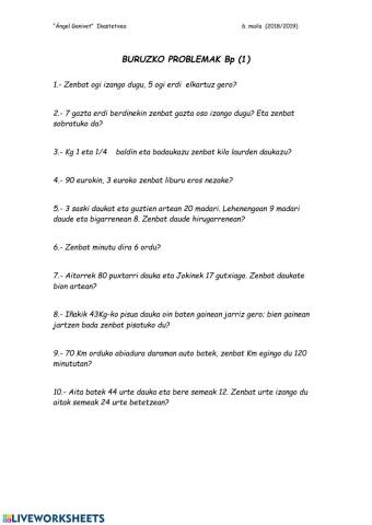Buruzko problemak 1, 2, 3, 4 eta 5