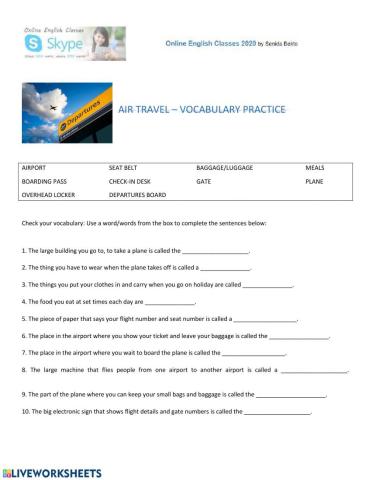 Air travel vocabulary