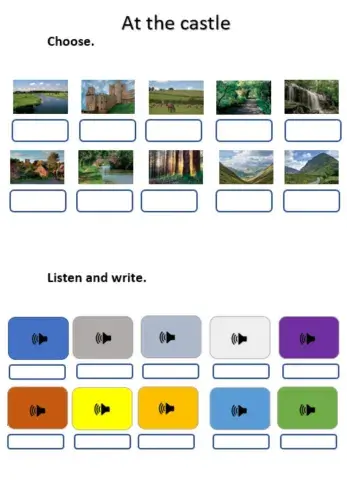 At the castle. Choose, listen and write.