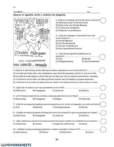 Comprensión lectora de un cartel