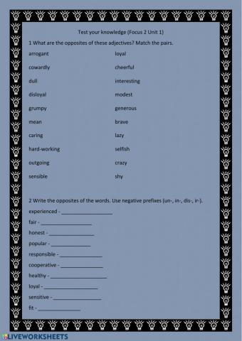 Practice for Focus 2, word store 1